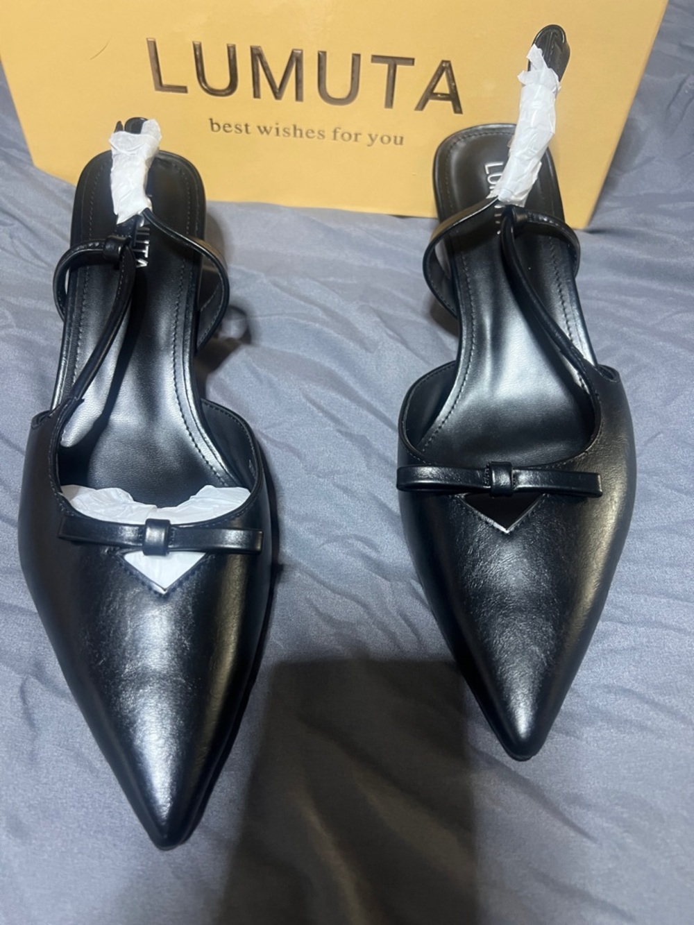 Lumuta Women's Black Pointed-Toe Slide Heels